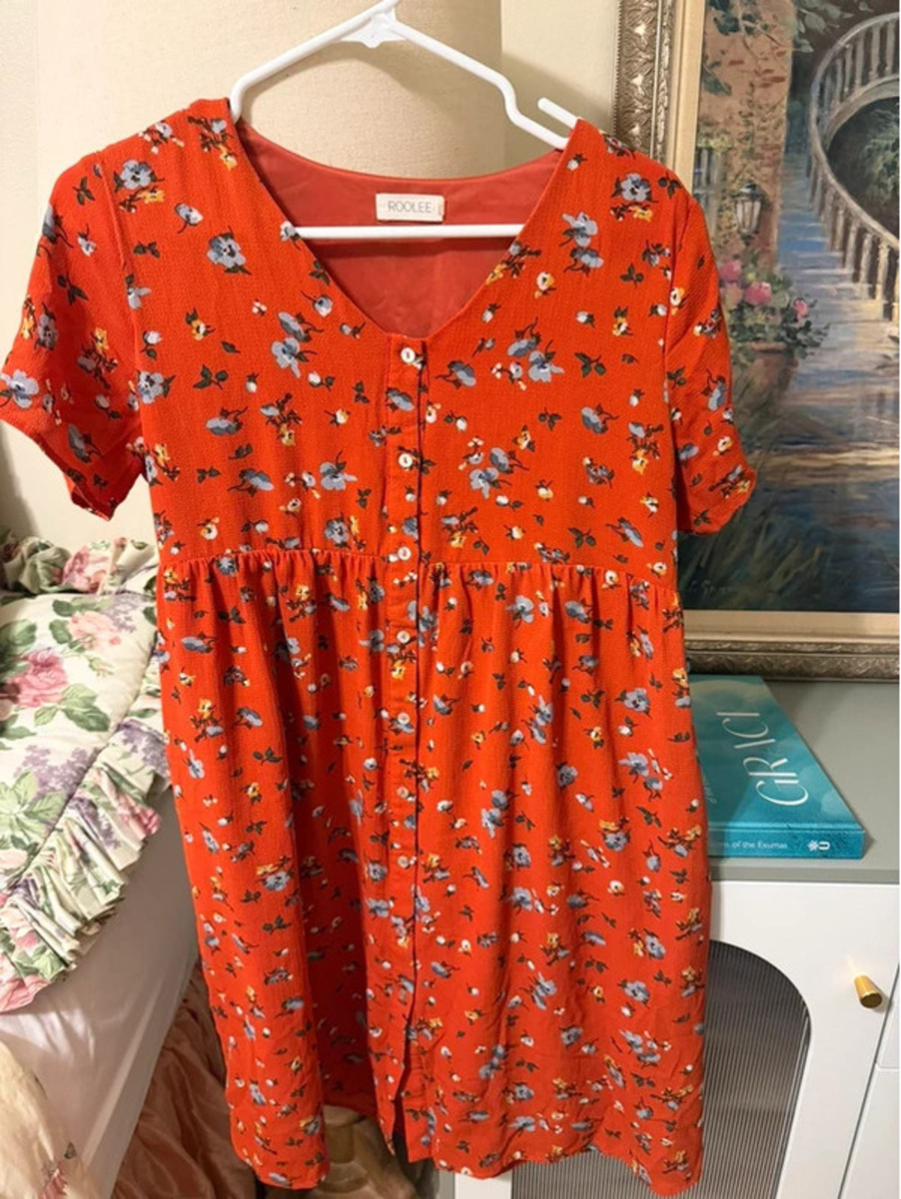 Roolee Red     Floral Button Front Babydoll Dress Modest Cottagecore